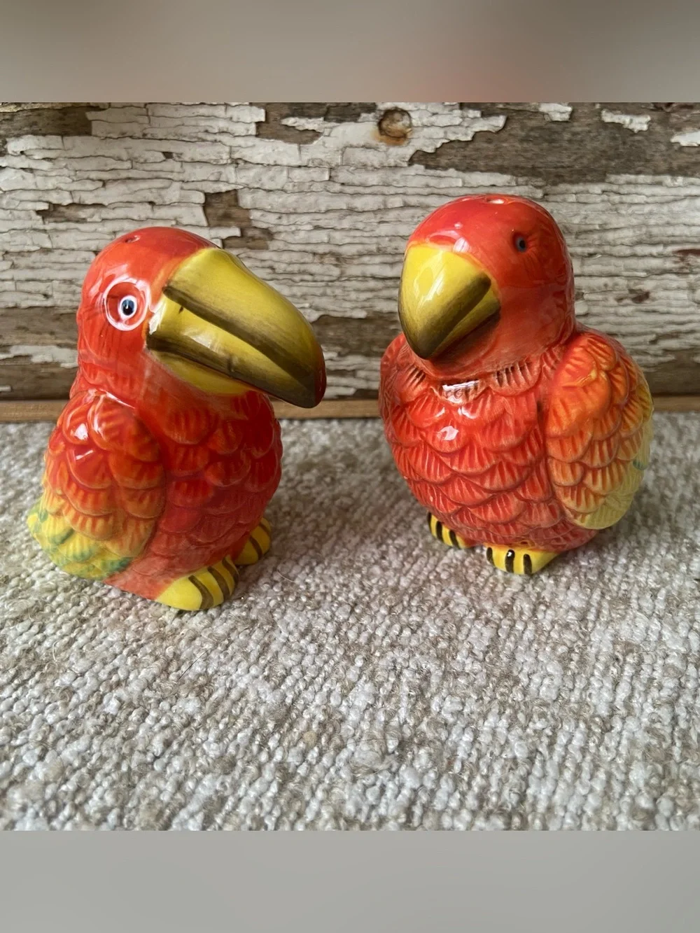 Pier 1 Imports Parrot Salt/Pepper Shakers Tropical Parrots Coastal Beach Novelty